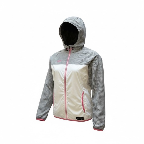 DUARIG Jackets & Blazers - Duarig Windbreaker Track Jacket Womens Medium Navy Gingham Hooded Preppy Outdoor